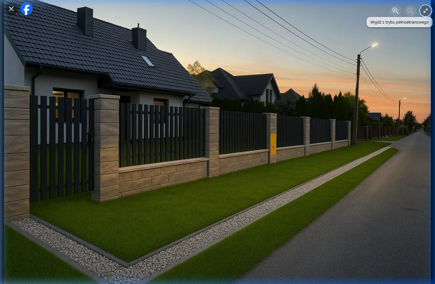 Wizualizacja — ogrodzenie wokół nowoczesnego domu, widok z góry